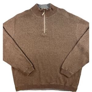 Caribbean Joe Men’s Brown Quarter Zip Pullover Sweater Casual Cotton Blend